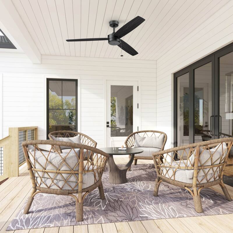 52" Prominence Home Journal Matte Black Contemporary Indoor/Outdoor Ceiling Fan with No Light, Pull Chain