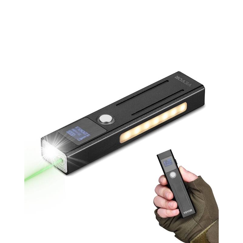 High Lumens 3-in-1 LED Flashlight with Green Beam & IPX4 Waterproof - 1.1 x 1.1 x 4.6 in - Black