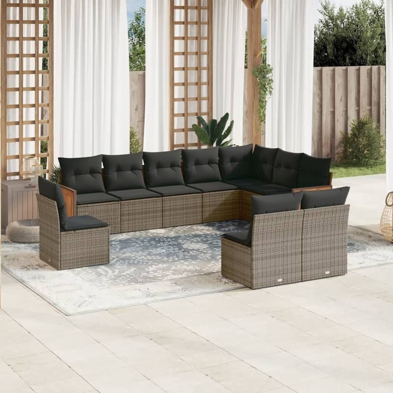 vidaXL Patio Sofa Set with Cushions Outdoor Conversation Furniture Poly Rattan - Grey - 24.4 x 24.4 x 27.2