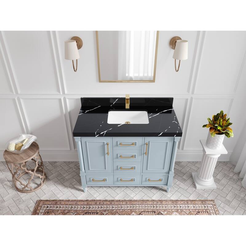 Willow Collections 42 in. W x 22 in. D Aberdeen Single Bowl Sink Bathroom Vanity in Pewter Green with Countertop