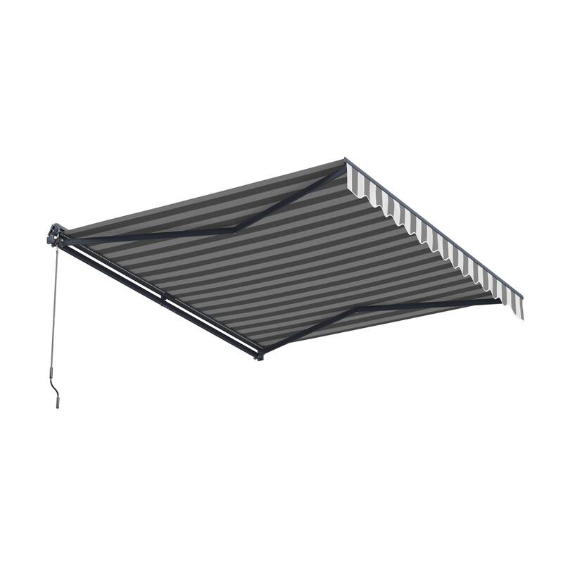 ALEKO Moroccan Semi-Cassette Motorized Patio Awning - Seagull Gray & White Striped - 16 x 10 Feet
