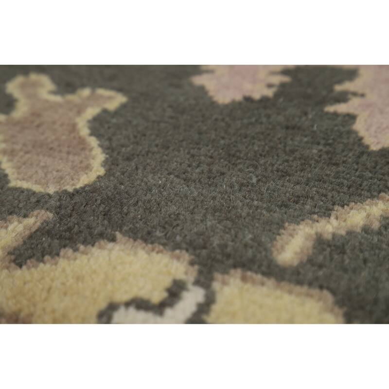 Charcoal Ivory Oushak Indian Area Rug Hand-Knotted Wool Carpet - 9'0" x 11'9"