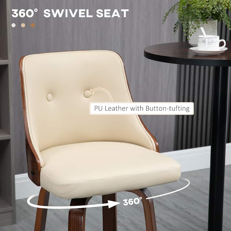HOMCOM Counter Height Bar Stools Set of 2 PU Leather Swivel Barstools with Footrest and Tufted Back