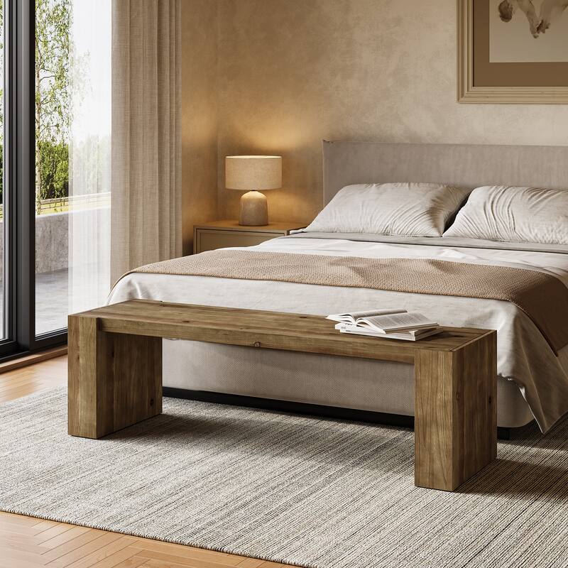 Solid Wood Entryway Bench, 59'' Farmhouse Indoor Bench Seat