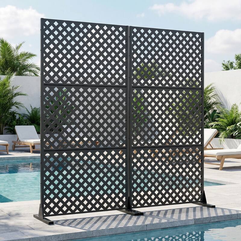 Outdoor Rectangle Privacy Screens Metal Screen Fence Panel Set of 2 - Black - 72"x35"