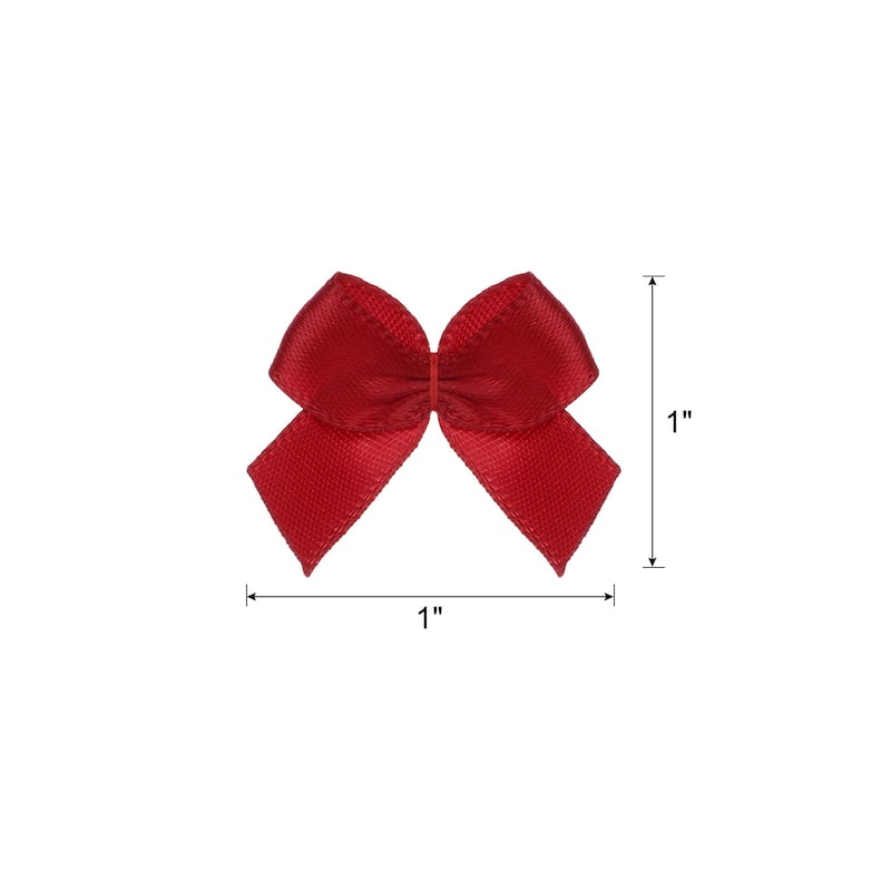 50Pcs Mini Ribbon Bows 1" Mini Fabric Satin Ribbon Gift Flower Bows - Wine Red