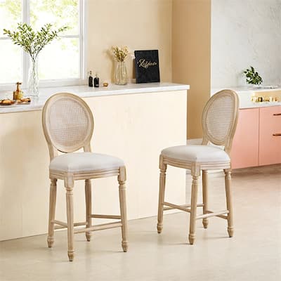 26'' Height Bar Chairs Set of 2,Upholstered Chairs w/Rattan Round Back