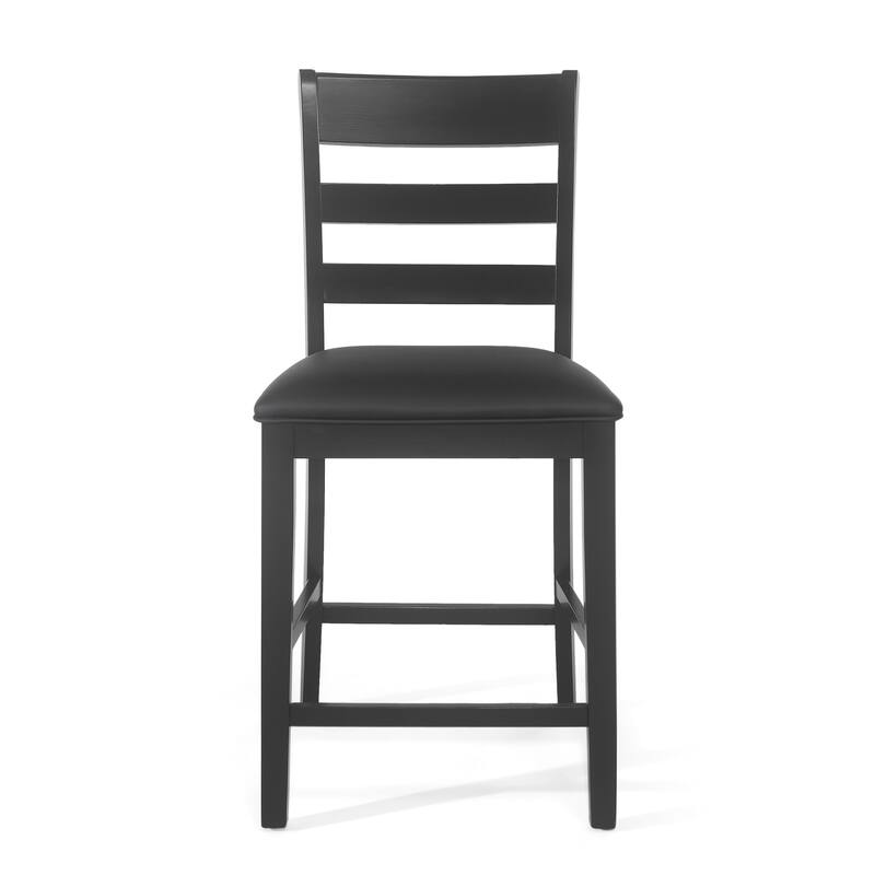 Roomfitters Upholstered Wood Counter Stools, Farmhouse Bar-Height Chairs with Ladder Back for Kitchen Island, Black (Set of 2)