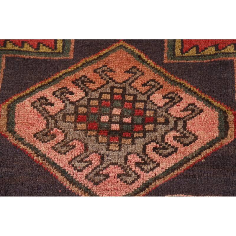 Hamedan Persian Vintage Runner Rug Handmade Wool Carpet - 3'8"x 9'5"