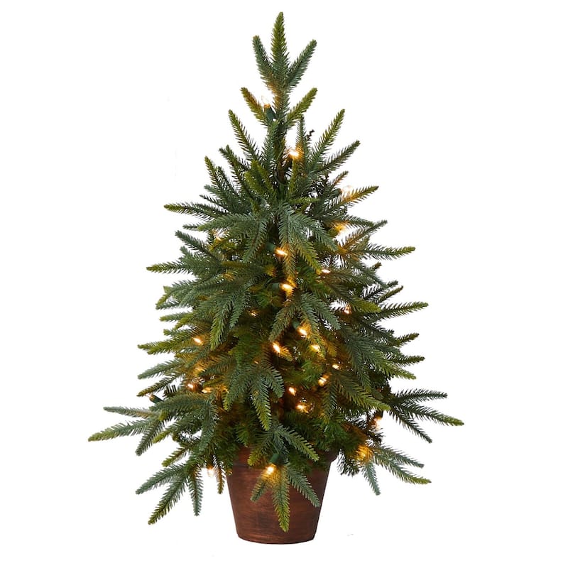 2.5ft. Artificial Christmas Tree with Planter & Clear Lights - Petite Holiday X-Mas Accent