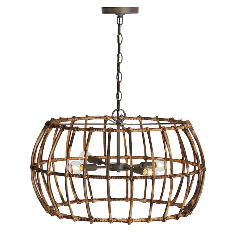 Sanibel 4-light Blazed Rattan/ Nordic Grey Hanging Pendant