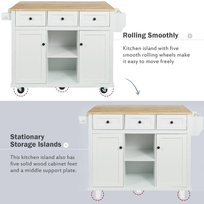53 in. W MDF Kitchen Island with Countertop and Storage Cabinet