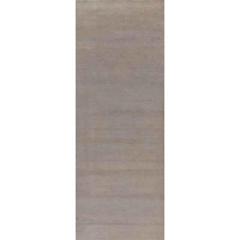Hand Knotted Oriental 100% Wool Carpet Modern Solid Greys & Charcoal Gabbeh Runner Rug - 10' 1'' X 3' 0''