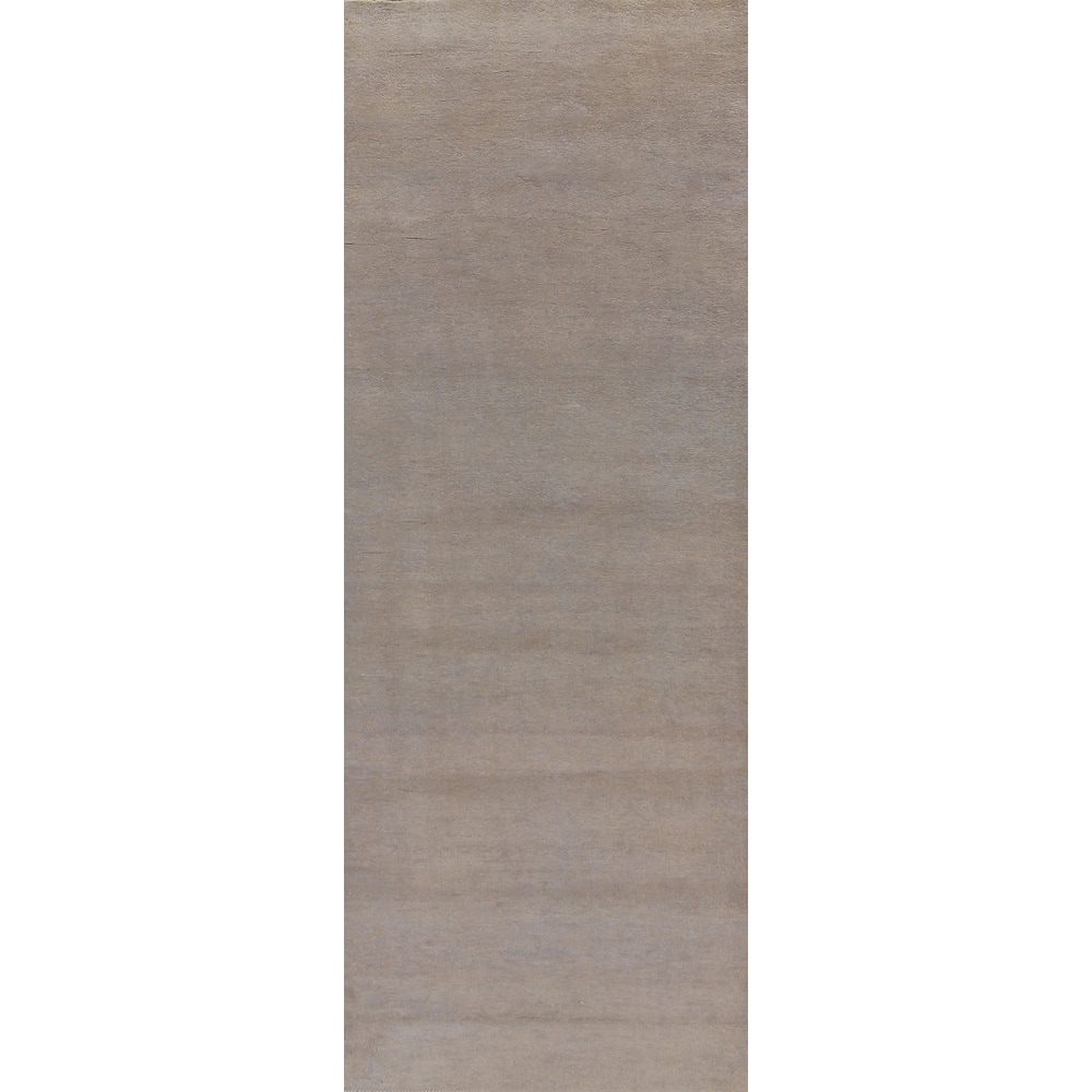 Hand Knotted Oriental 100% Wool Carpet Modern Solid Greys & Charcoal Gabbeh Runner Rug - 10' 1'' X 3' 0''