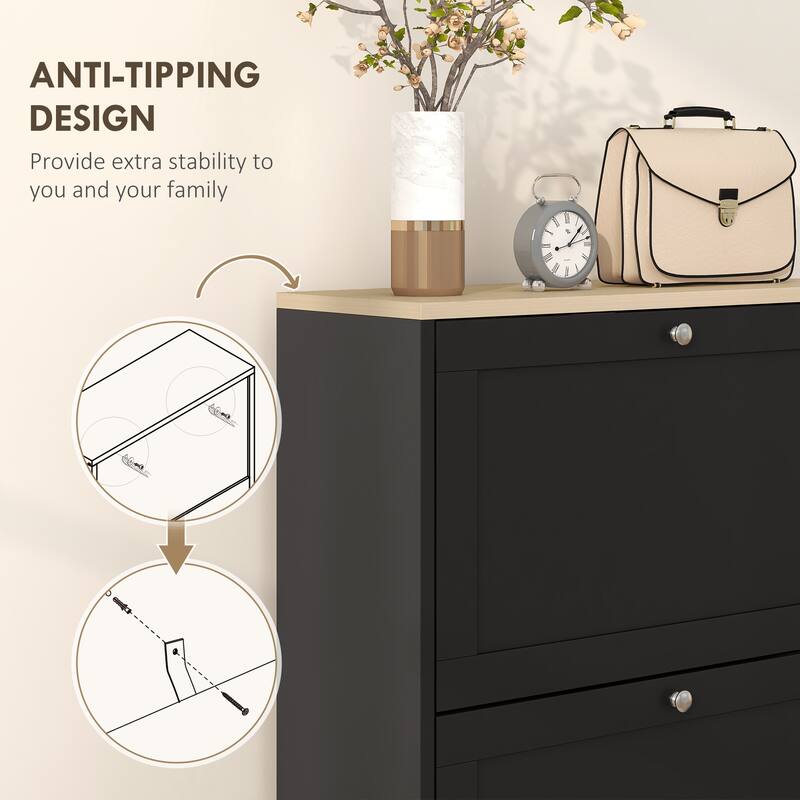 HOMCOM Narrow Shoe Storage Cabinet for Entryway with 3 Flip Drawers and Adjustable Shelves