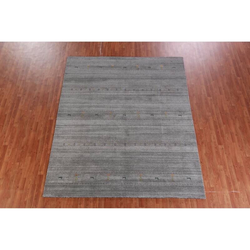 Hand Knotted Oriental 100% Wool Carpet Tribal Animal Pictorial Greys & Charcoal Gabbeh Area Rug - 9' 6'' X 7' 10''