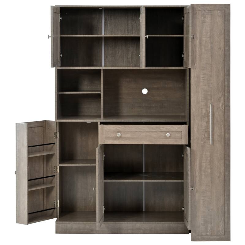 Roomfitters Traditional Buffet with Hutch, 52.8" Freestanding Kitchen Pantry Cabinet with Pull-Out Side Cabinet and Storage