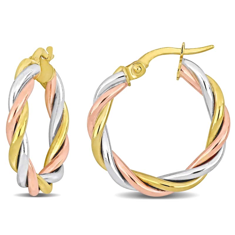 Miadora 10K 3-Tone (White Yellow Pink Gold) 21mm Hoop Earrings