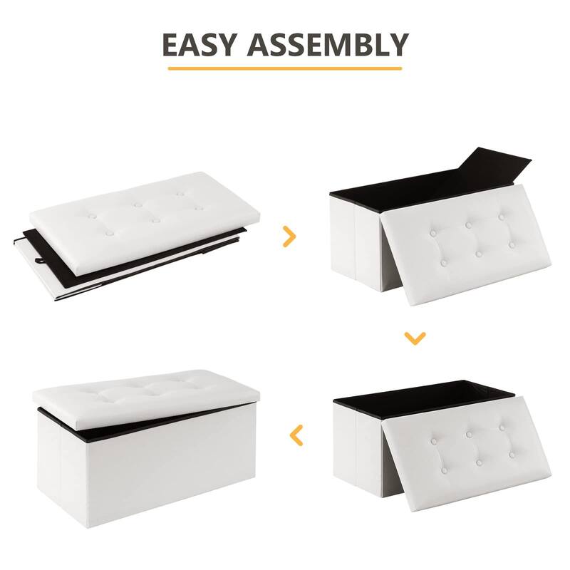 Folding Storage Ottoman Bench, Faux Leather Footrest Couch for Living Room, 30 inch Storage Bench with Padded Seat