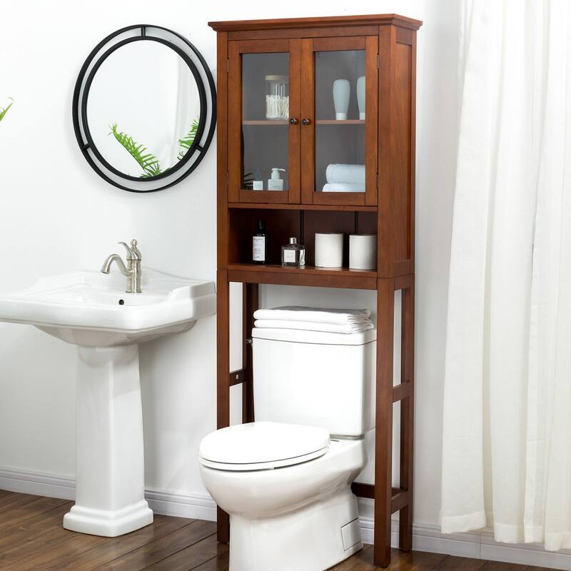 Glitzhome 5.8FT Espresso/ Walnut Bathroom Storage Cabinet Spacesaver Organizer