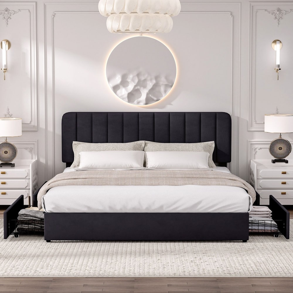 Javlergo Adjustable Upholstered Platform Bed Frame with Storage Drawers Heavy-Duty Quiet Frame No Box Spring Needed