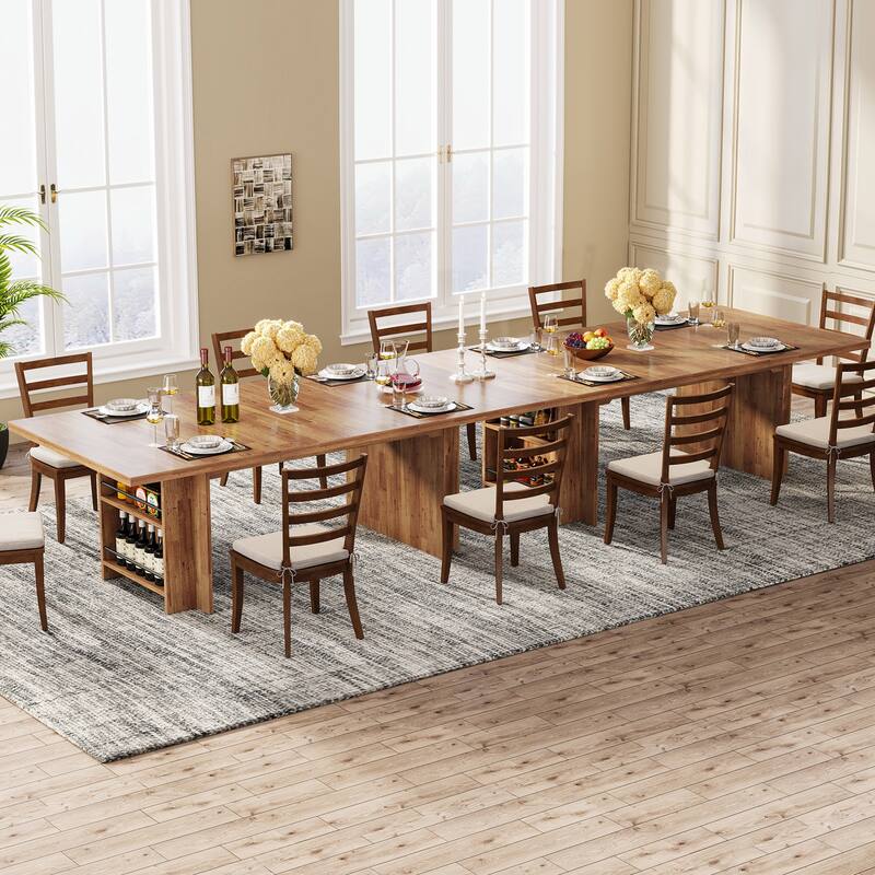 63" Farmhouse Dining Table for 6, Rectangular Wood Kitchen Table with Storage