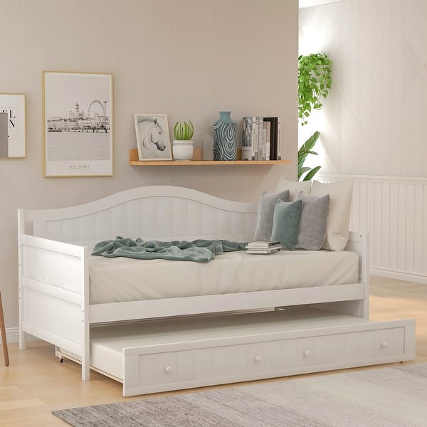 slide 2 of 26, Nestfair Twin Size Wooden Daybed with Trundle Bed