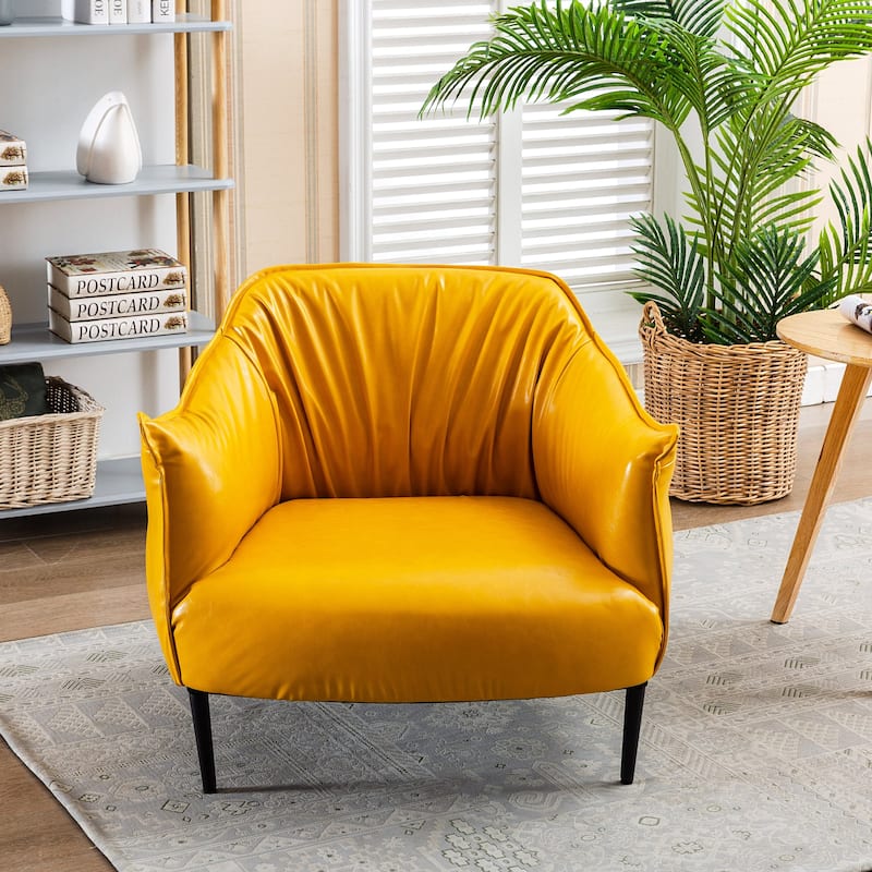 KINWELL 33" Wide Faux Vegan Leather Upholstery Barrel Chair