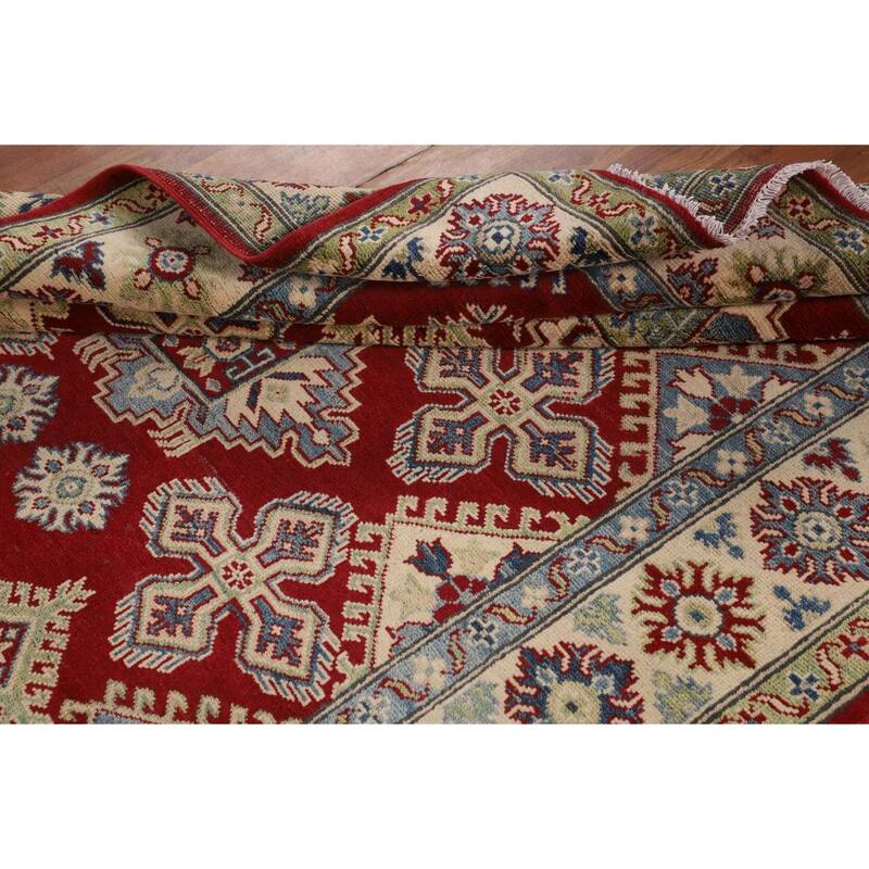 Traditional Kazak Area Rug Hand-Knotted Red Wool Carpet - 4'11" x 6'6"