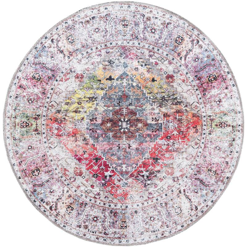 Traditional Tira Collection Area Rug - 4' Round - Multi