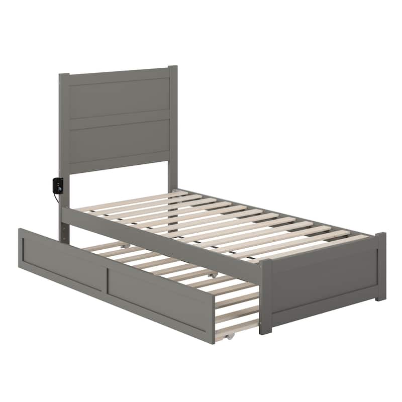 NoHo Twin Bed with Footboard and Twin Trundle in Grey
