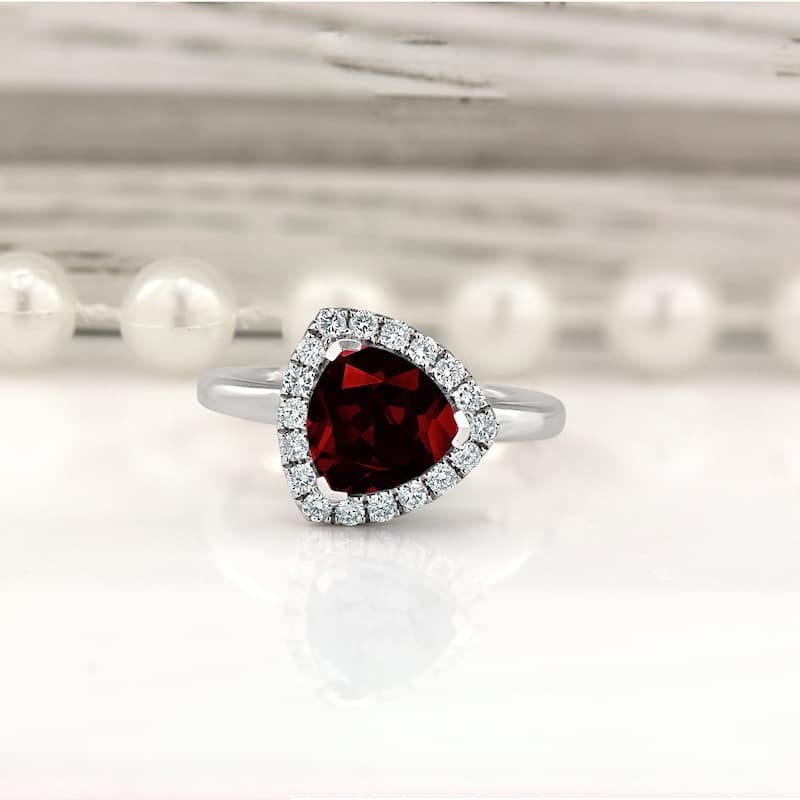 Auriya 2 1/8ct Trillion-cut Garnet Gemstone Halo Diamond Engagement Ring 1/4ctw 14k Gold