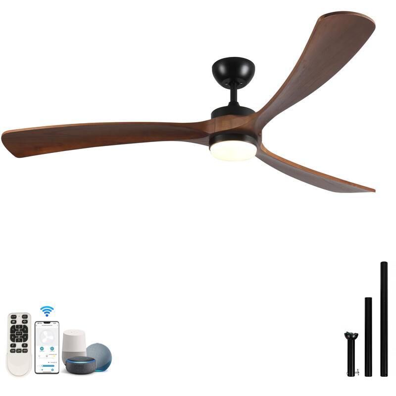 72 Inch Wood Ceiling Fan with Light and Remote Control, Indoor Outdoor Large Ceiling Fan for Porch Living Room Bedroom