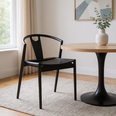 HomeRoots Black Solid Wood Open Back Dining Side Chair - 22.50 in. x 31.00 in. x 22.00 in.