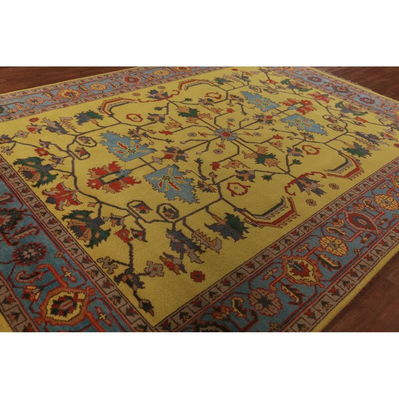 Yellow Oushak Indian Area Rug Hand-Knotted Wool Carpet - 8'10"x 11'10"