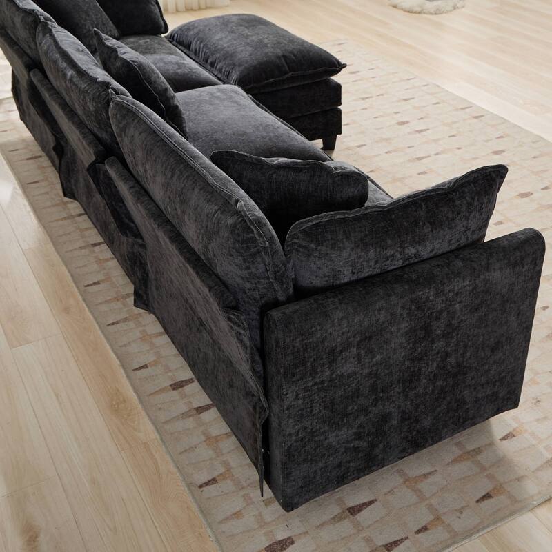 Roomfitters Large Upholstered 4-Seater Sofa with Plush Cushions and Pillows, Modern Cloud Couch for Living Room