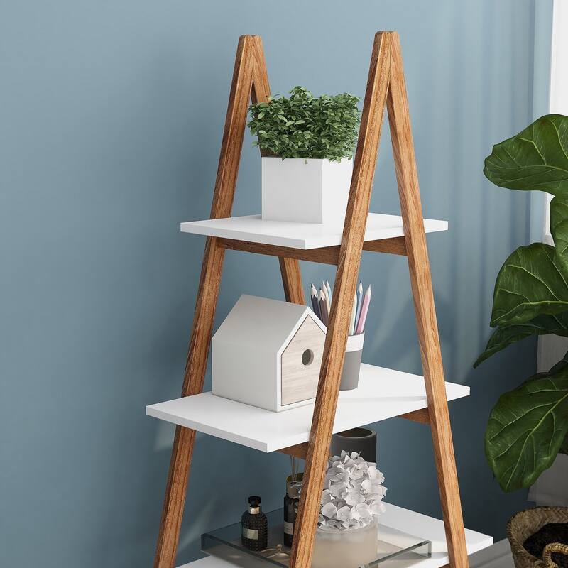 Solid bamboo wood oxford "A"frame ladder display bookshelf
