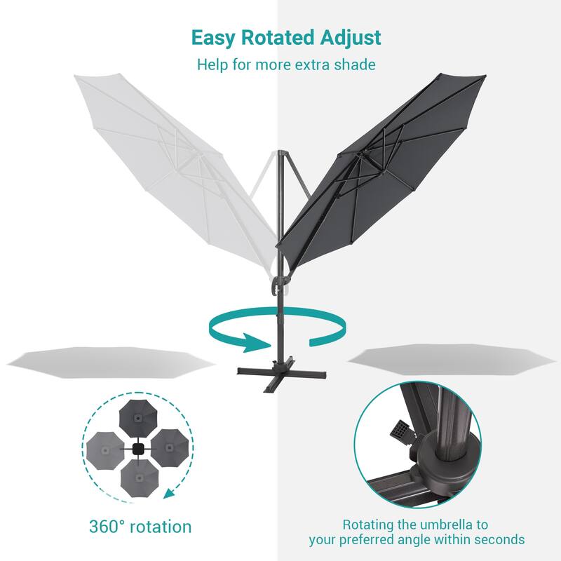 BONOSUKI 11FT Cantilever Patio Umbrella 360 Rotation Angle Adjustment