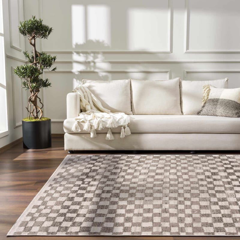 Hauteloom Pertek Checkered Square Tile Distressed Area Rug