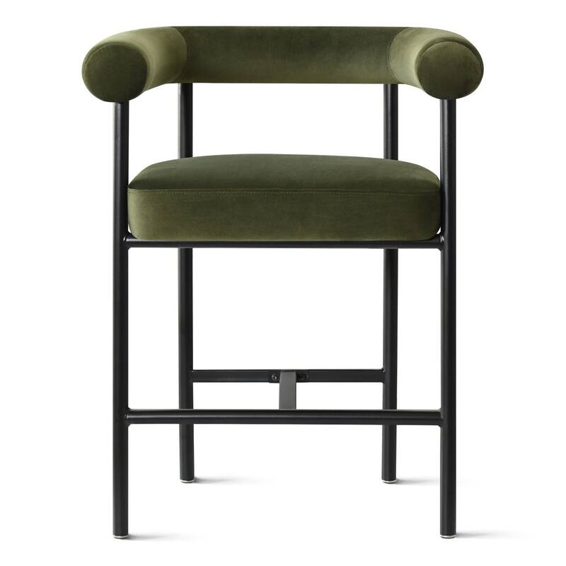 Modern 24" Upholstered Velvet Solid Back Counter Stool with Arms