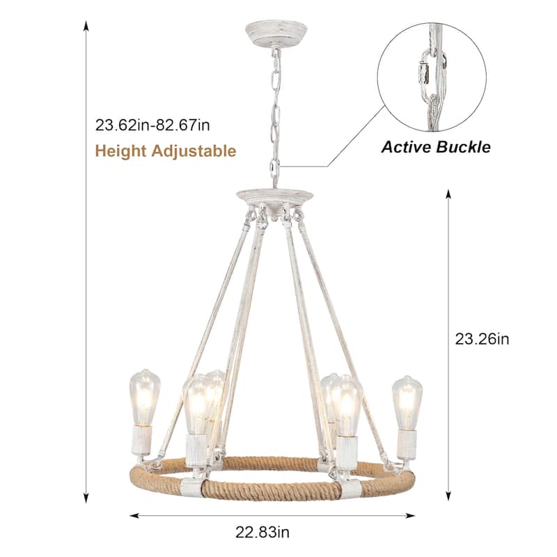 6-Light Farmhouse Chandelier, Modern Wagon Wheel Chandelier for Dining Room Living Room Bedroom Kitchen - W22.83"x H23.26"