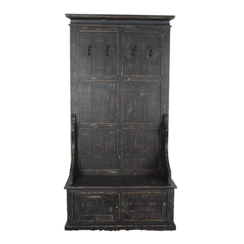Mary Accent Hall Tree Coat Rack with Bench, 4 Hooks, Farmhouse Black