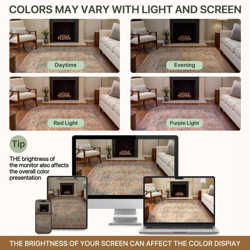 Mcow EverEase Collection Low Pile Machine Washable Non-Slip Area Rug