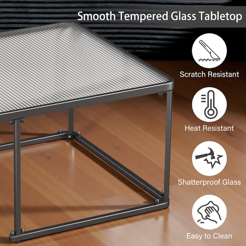 Meyreso No Assembly Required Long Plush L-Shaped Sectional Sofa with Square Nesting Coffee Tables