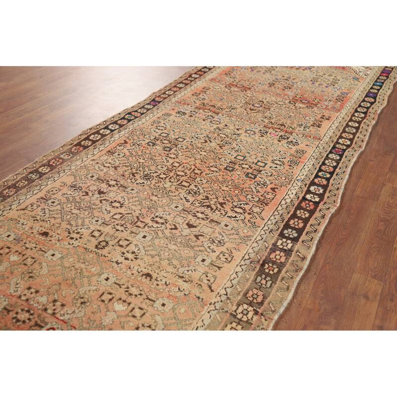 Hamedan Vintage Persian Runner Rug Handmade Orange Wool Carpet - 3'5" x 10'4"