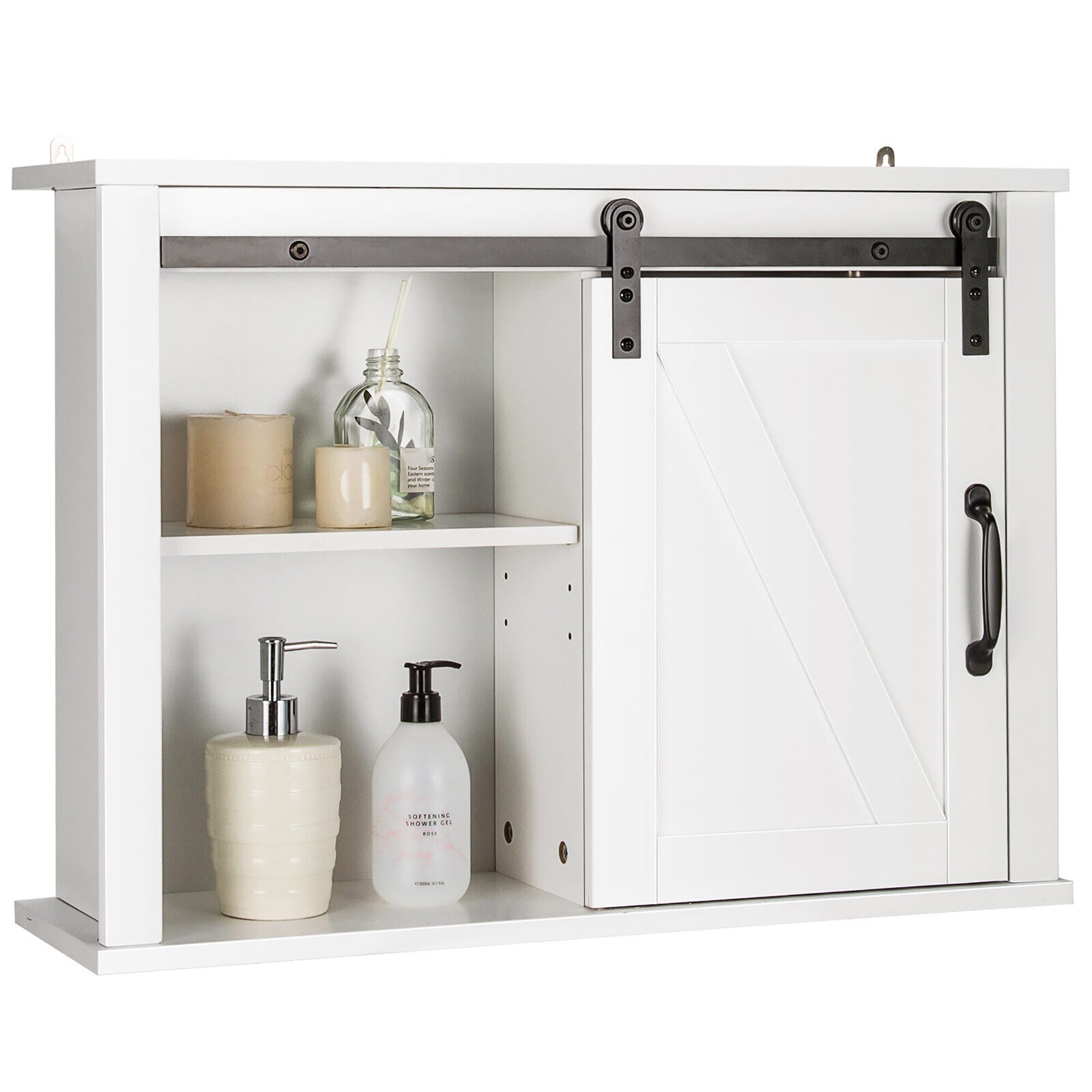 Gymax Bathroom Wall Storage Cabinet Double Doors Shelves Kitchen