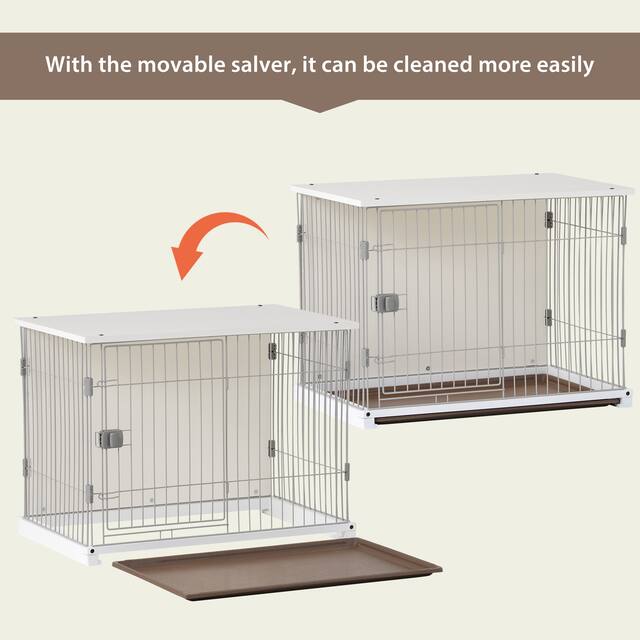 Nestfair 34" White Dog Crate with Movable Salver and Wide Table Top