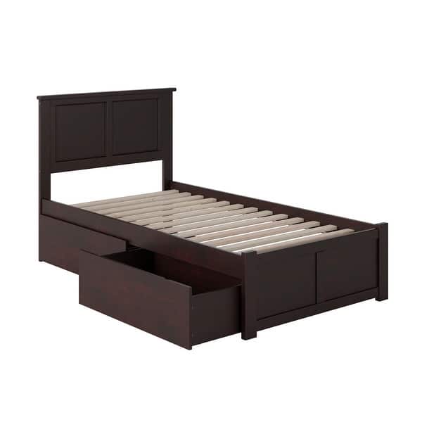 slide 2 of 8, Madison Twin Solid Wood Platform Bed with Footboard & 2 Storage Drawers in Espresso Espresso - Twin