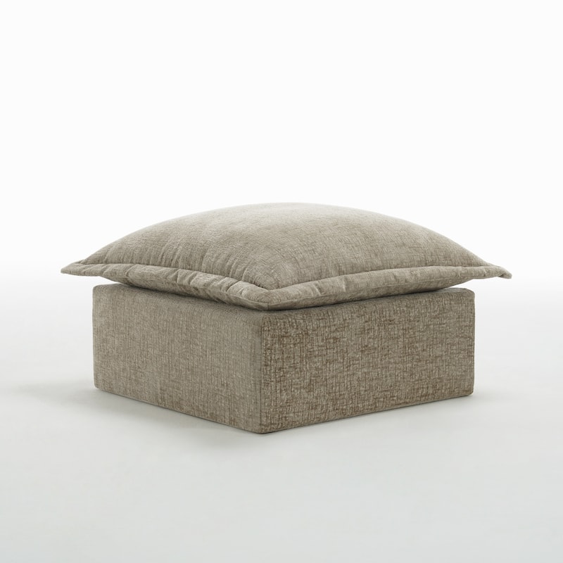 31.7"W Oversized Chenille Upholstered No Assembly Square Ottoman - Camel