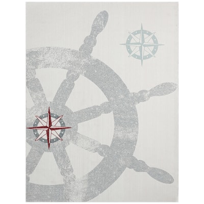 Home Dynamix Marine Helm Coastal Ship Wheel Indoor/Outdoor Area Rug